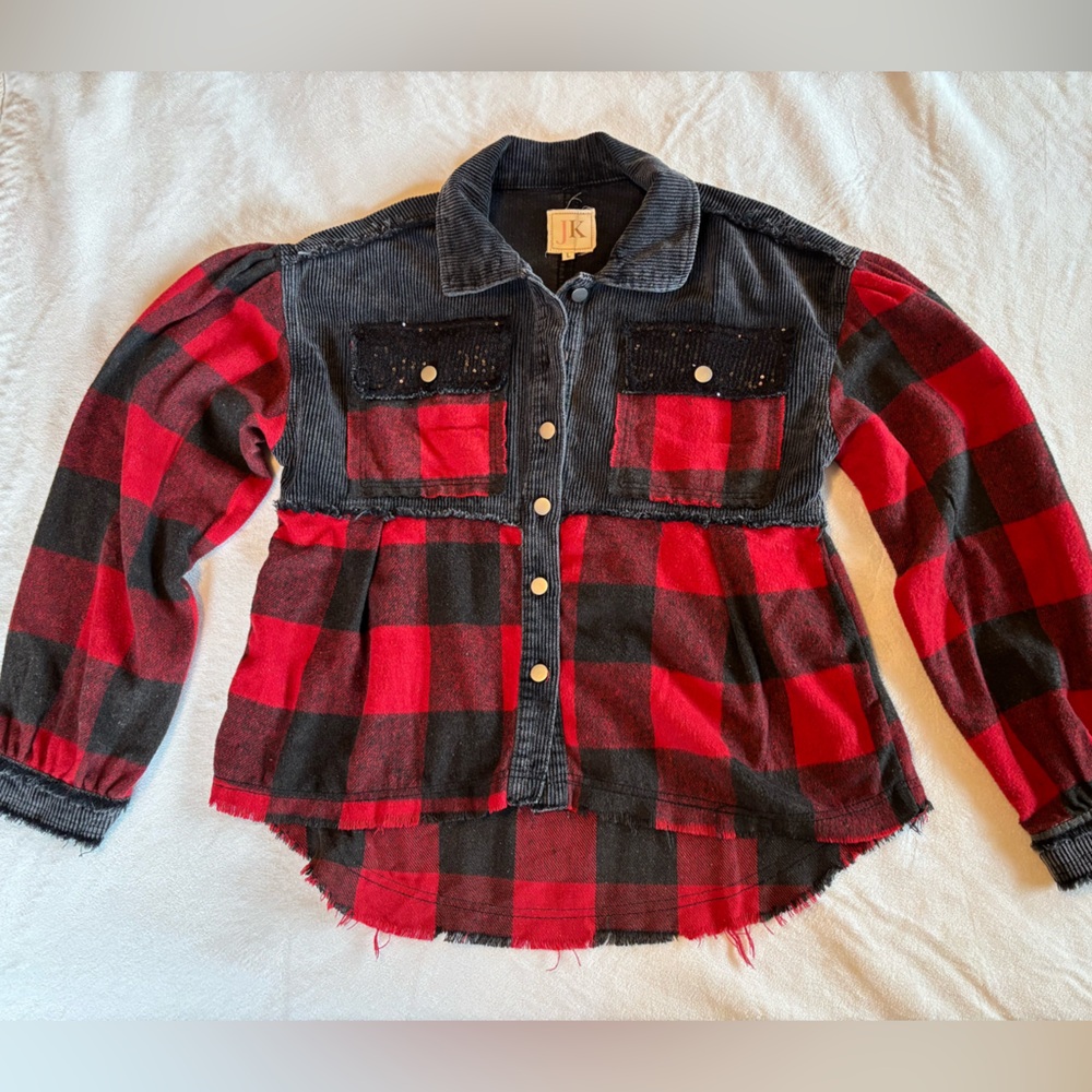 JK Buffalo Plaid Shacket Black Sequin Pocket Size L